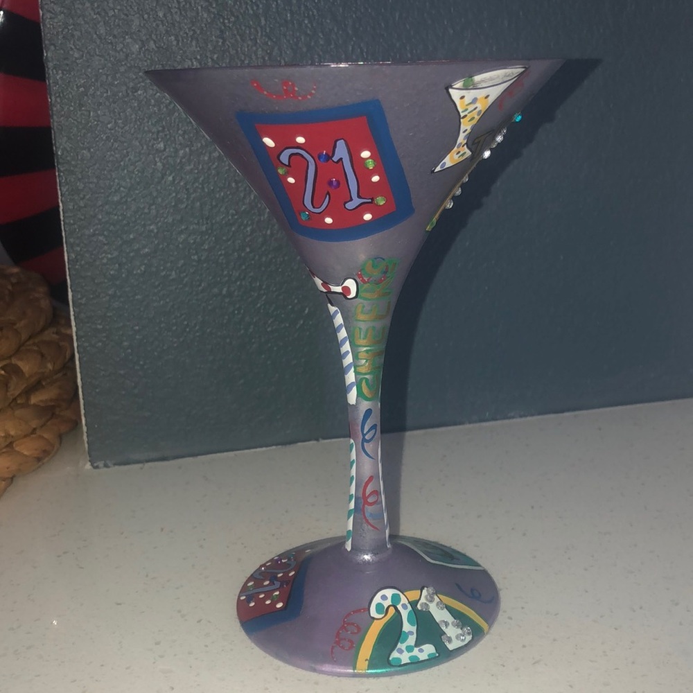 Martini glass- hand painted “21” theme